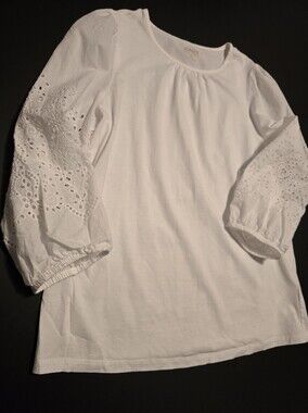 Jones New York White Eyelet Sleeve Women's Top